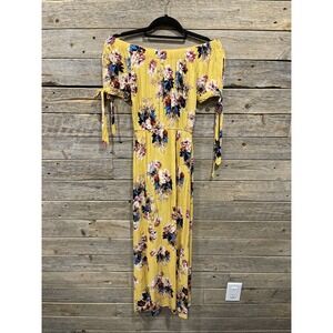 Band of Gypsies Women's Yellow Floral Print‎ Cold Shoulder Maxi Dress Size Small